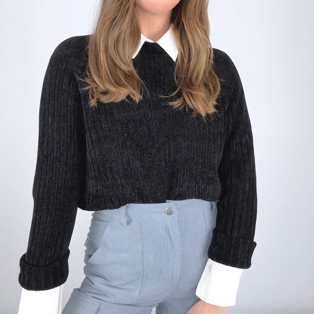Vintage Essential Black Chenille Sweater